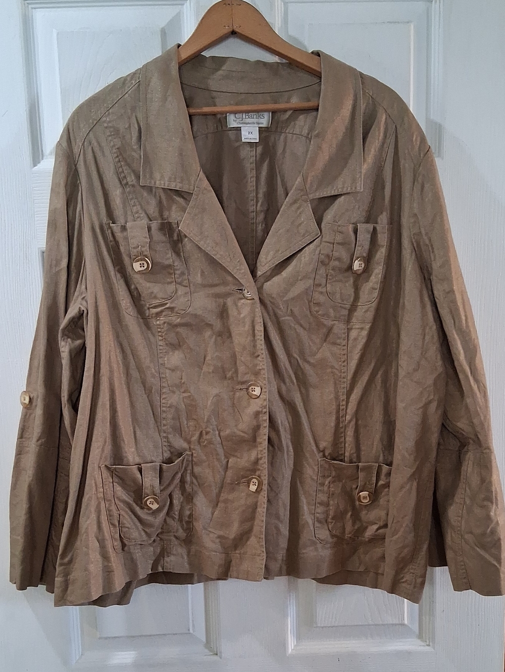 CJ Banks Women's Tan/Gold Button-Front Lightweight Jacket